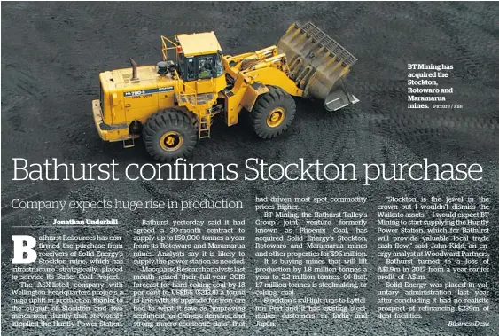  ?? Picture / File ?? BT Mining has acquired the Stockton, Rotowaro and Maramarua mines.