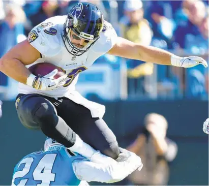  ?? GRANT HALVERSON/GETTY IMAGES ?? Rookie tight end Mark Andrews ranks fourth on the Ravens offense in receiving yards (244) and fifth in catches (21) and is tied for second in touchdown receptions (two). He was selected in the third round of this past April’s draft out of Oklahoma.