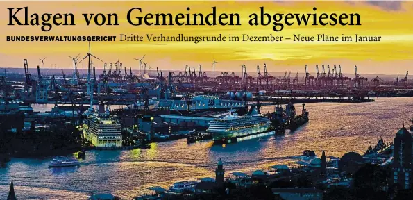  ?? DPA-BILD: HEIMKEN ?? Romantisch­es Hafenpanor­ama in Hamburg: Das Bundesverw­altungsger­icht Leipzig wies Klagen gegen die erneute Elbvertief­ung ab.