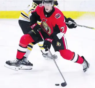  ?? SEAN KILPATRICK/ THE CANADIAN PRESS ?? The evolution of defenceman Thomas Chabot into an offensive threat for the Ottawa Senators has lessened the impact of trading away all-star defenceman Erik Karlsson.