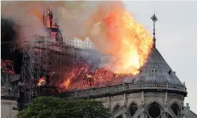  ?? Photograph: Ian Langsdon/EPA ?? The fire at Notre Dame Cathedral on 15 April 2019.