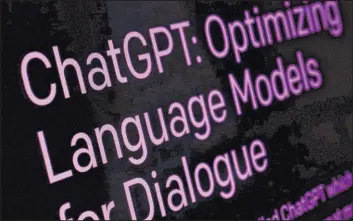  ?? Richard Drew The Associated Press ?? Text from the CHATGPT page of the Openai website. The company behind the CHATGPT chatbot rolled out its latest artificial intelligen­ce model, GPT-4, on Wednesday.