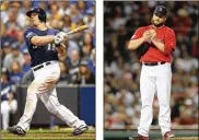  ?? GETTY IMAGES ELSA / GETTY IMAGES ?? Erik Kratz impressed the Brewers after arriving via trade in June. Red Sox reliever Ryan Brasier’s postseason trip took a few turns.