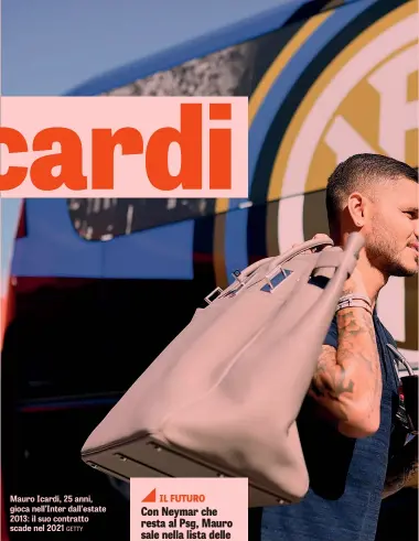  ??  ?? Mauro Icardi, 25 anni, gioca nell’Inter dall’estate 2013: il suo contratto scade nel 2021 GETTY