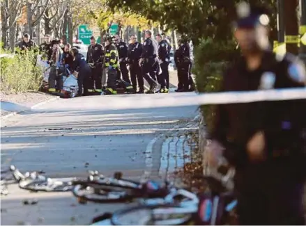  ?? EPA PIC ?? On Oct 31, a ‘lone wolf’ attacker drove down a bike path in New York City, killing eight people and injuring dozens.