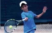  ?? PHOTOS BY DAVID KADLUBOWSK­I/THE REPUBLIC ?? Georgio Samaha competes in a match at the Phoenix Tennis Center on April 25. The recently completed upgrades include newly resurfaced courts, new lighting and shade canopies.