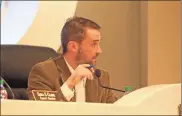  ??  ?? Ringgold Mayor Nick Millwood, during the March 12 City Council meeting, discusses the city’s well water site on Poplar Springs Road. (Catoosa News photo/ Adam Cook)