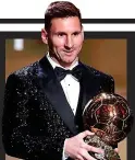  ?? ?? Familiar face: Messi picks up the gong in Paris
REUTERS