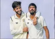  ?? PTI ?? Punjab’s Mayank Markande (L) celebrates with a teammate.