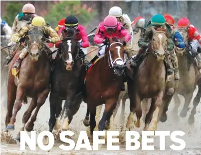  ?? AP PHOTO/JOHN MINCHILLO ?? From left, Flavien Prat on Country House, Tyler Gaffalione on War of Will, Luis Saez on Maximum Security and John Velazquez on Code of Honor compete in the 145th running of the Kentucky Derby on May 4, 2019, at Churchill Downs in Louisville.