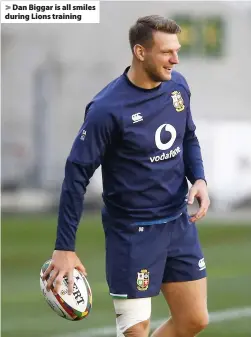  ??  ?? Dan Biggar is all smiles during Lions training