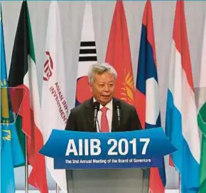  ?? EPA PIC ?? Asian Infrastruc­ture Investment Bank (AIIB) president Jin Liqun at the opening ceremony of the second annual AIIB meeting on Jeju Island, South Korea.