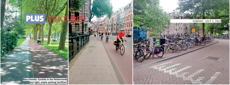  ?? ?? Bike friendly: Cyclists in the Netherland­s and right, ample parking facilities’