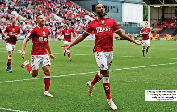  ?? Rogan Thomson/JMP ?? Kasey Palmer celebrates scoring against Fulham early in the campaign