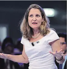  ?? SEAN KILPATRICK THE CANADIAN PRESS FILE PHOTO ?? Foreign Affairs Minister Chrystia Freeland has called Washington’s metal tariffs absurd and illegal.