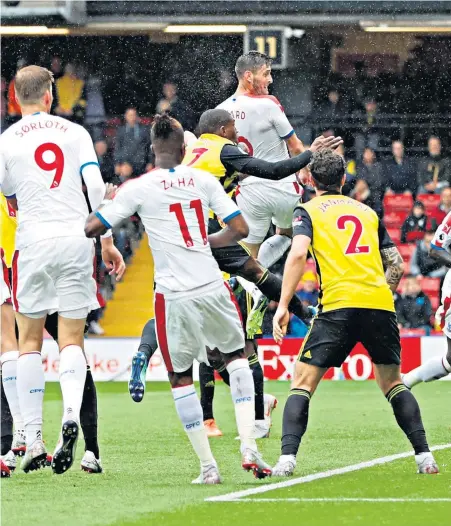  ??  ?? Glaring miss: Crystal Palace’s Joel Ward heads wide in the sixth minute of added time