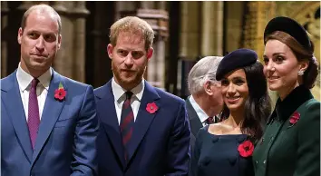  ??  ?? United front... William, Harry, Meghan and Kate join forces at 2018 Armistice Day service