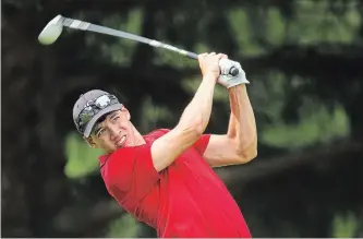  ?? JULIE JOCSAK THE ST. CATHARINES STANDARD ?? R.J. Derhodge, shown teeing off at Grand Niagara, his home course, in this file photo, won Sunday’s Niagara District Junior Golf Tour stop at St. Catharines Golf and Country Club.