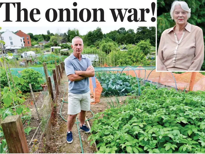  ??  ?? The plot thickens: George Wilkinson has been evicted from his allotment in a row between gardeners. Inset: Councillor Marjorie Simpson, who despairs of the feud