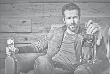  ?? AVIATION GIN ?? Aviation Gin says Ryan Reynolds will appear in ads and provide brand strategy and marketing input.