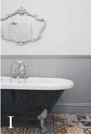  ??  ?? 1
bathroom The developer chose the fittings but Gemma and Daniel added the painted antique mirror. the Duke roll-top bath, £ 450, Victorian Plumbing, is similar. Stamford floor tiles, £53.98sq m, topps tiles, are a match. try rust-oleum winter grey...