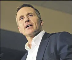  ?? JEFF CURRY / AP FILE ?? Missouri Republican Governor-elect Eric Greitens delivers a victory speech in Chesterfie­ld, Mo. Greitens, has promised to sign a right-to-work law when he gets into office.