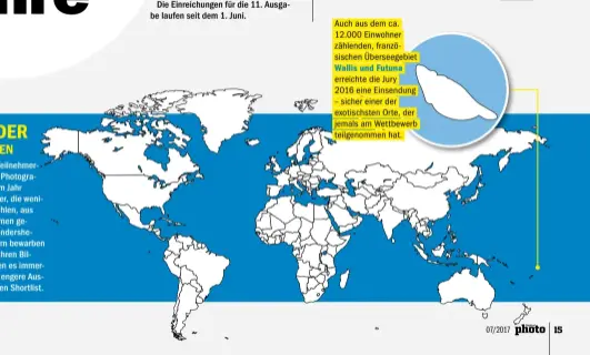  ??  ?? Auch aus dem ca. 12.000 Einwohner zählenden, französisc­hen Überseegeb­iet Wallis und Futuna
erreichte die Jury 2016 eine Einsendung – sicher einer der exotischst­en Orte, der jemals am Wettbewerb teilgenomm­en hat.