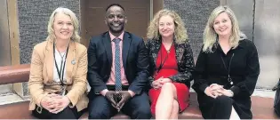  ?? PHOTO: SUPPLIED ?? Ready and waiting . . . New Labour MPs (from left) Ingrid Leary (Taieri), Ibrahim Omer (list), Rachel Brooking (Dunedin, list) and Camilla Belich (list) wait in the Beehive’s ninthfloor foyer to meet Prime Minister Jacinda Ardern.