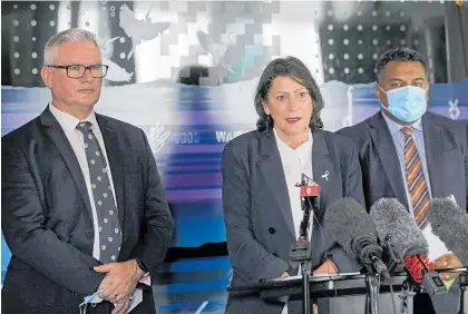  ?? Photo / Alex Burton ?? Police Minister Poto Williams is flanked by Kelvin Davis (left) and Kris Faafoi in Auckland.