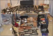  ?? PROVIDED/FILE ?? MARCH 1: Authoritie­s say these weapons were found in the Plattekill home of New York City Department of Environmen­tal Protection Police Sgt. Gregg Marinelli.