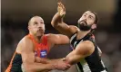  ?? Photograph: Scott Barbour/AAP ?? Magpies ruckman Brodie Grundy was overpowere­d by Giants counterpar­t Shane Mumford.