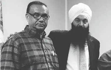  ?? HANDOUT / FACEBOOK ?? Jaspal Atwal, who has a criminal conviction for attempting to kill an Indian cabinet minister, with MP Randeep Sarai. Sarai has insisted it was his decision alone to invite Atwal to be on Canada’s guest list at a dinner in India.