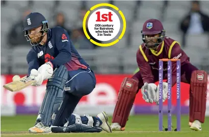  ?? — AFP ?? England’s Bairstow finished on exactly 100 not out in the opening match of their ODI series against West Indies on Tuesday.