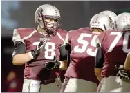  ?? Ben Goff/Northwest Arkansas Democrat-Gazette ?? Connor Broyles, Siloam Springs center, huddles with his teammates on Oct. 7 against Greenwood at Panther Stadium in Siloam Springs.