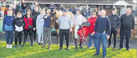  ?? (Photo: David Keane/Racing Post) ?? The Sean O’Brien-trained Nell’s Well and her connection­s, including jockey Mark McDonagh, pictured in the winners’ enclosure at Cork on Thursday.