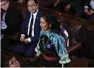  ??  ?? Deb Haaland at the swearing-in ceremony on the floor of the US House of Representa­tives in 2019. Photograph: Brendan Smialowski/AFP/Getty Images