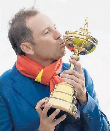  ?? AP FILE ?? Spain’s Sergio Garcia kisses the Ryder Cup trophy in 2018 after Europe won for the ninth time in the last 12 matches.