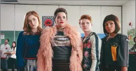  ??  ?? Grace Victoria Cox, Melanie Field, Brendan Scannell and Jasmine Mathews in “Heathers”