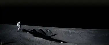  ??  ?? Below: Final composite of Neil standing in front of a crater on the moon. Neil throws his daughter’s bracelet into the crater. The crater was deepened to give the illusion of a black hole