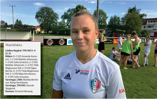  ?? Bild: Karl Andersson ?? Tilda Magnusson Tell stod för en avgörande insats i LNIK:S 5–4(!)-vinst mot TFK HIS. 4–3-målet gav rycket som TFK HIS inte hämtade sig ifrån.