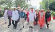  ?? HT PHOTO ?? A rally at KGMU on World Health Day on Saturday.