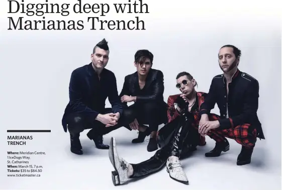  ?? SPECIAL TO THE NIAGARA FALLS REVIEW ?? The Meridian Centre makes way for Marianas Trench, March 15. It’s the latest in a series of memorable shows the band has played in Niagara over the years.