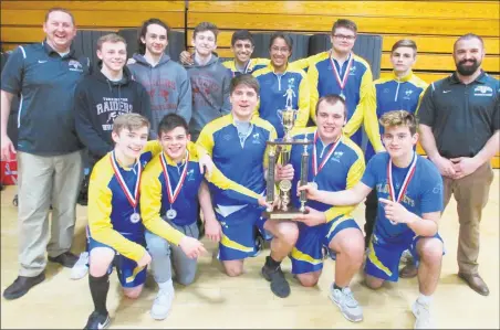  ?? Peter Wallace / For Hearst Connecticu­t Media ?? Gilbert won its third straight Berkshire-Valley Post-Season Wrestling Invitation­al Tournament Saturday at Thomaston High School.