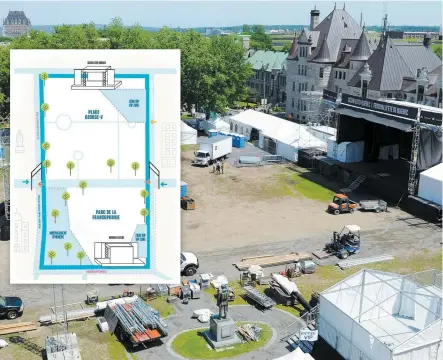  ?? PHOTO D‘ARCHIVES PASCAL HUOT ET IMAGE COURTOISIE FEQ ?? Le transfert de la deuxième scène extérieure du parc de la Francophon­ie vers place George-v (photo), en 2019, a été considéré comme un succès. Cette année, le FEQ regroupera les deux sites (en mortaise).