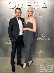  ??  ?? Omega President and CEO Raynald Aeschliman­n with Joely Richardson