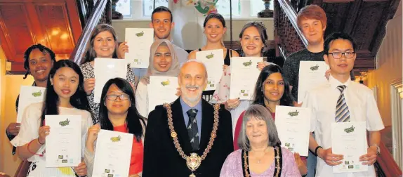  ??  ?? Lord Mayor of Cardiff Bob Derbyshire with the Environmen­tal Champions