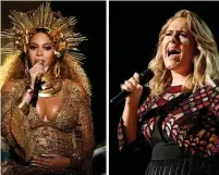  ??  ?? Beyonce (left), and Adele stole the show at the Grammys.