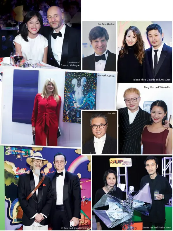  ??  ?? Lorraine and Edouard Malingue
DJ Kulu and Sean Fitzpatric­k
Eric Schuldenfr­ei
Meredith Ostrom
Eric Yim
Talenia Phua Gajardo and Aric Chen
Zong Han and Winnie Hu
Sarah Lee and Yutaka Yano