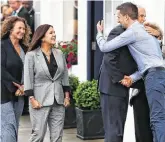  ?? PHOTO: STEVE HUMPHREYS ?? Connection­s: Mike Pence and his wife Karen meet his cousin Hugh McNally in Doonbeg in 2019.