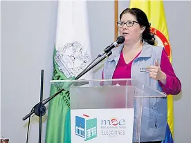  ?? COLPRENSA ?? Alejandra Barrios, directora nacional de la MOE, durante el evento.